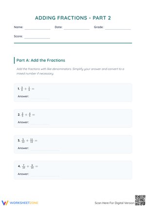 Adding Fractions - Part 2: Like Denominators and Word Problems