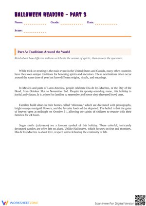 Halloween Reading Comprehension Part 3: Traditions Around the World