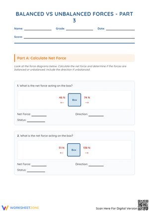 Balanced vs Unbalanced Forces - Part 3 Worksheet