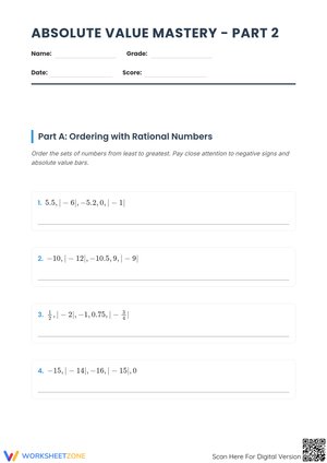 Absolute Value Mastery - Part 2: Ordering and Comparing Rational Numbers