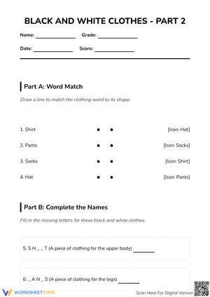 Black and White Clothes - Part 2 Educational Worksheet