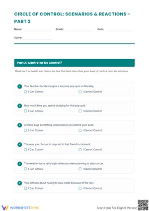 Circle of Control: Scenarios & Reactions - Part 2 Worksheet