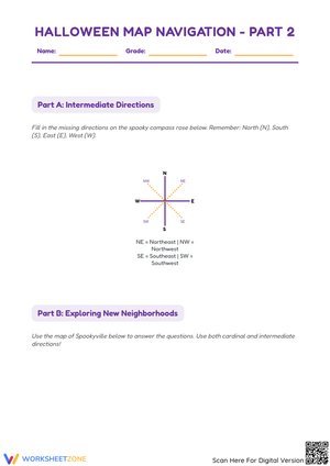Halloween Map Navigation - Part 2: Intermediate Directions Worksheet