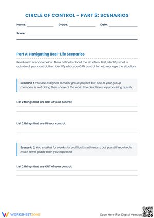 Circle of Control – Part 2: Real-Life Scenarios Worksheet
