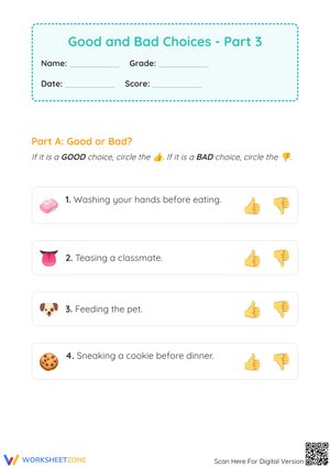 Good and Bad Choices - Part 3 Worksheet