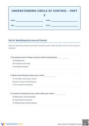 Understanding Circle of Control - Part 3 Educational Worksheet Set