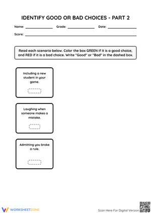 Identify Good or Bad Choices - Part 2 Worksheet