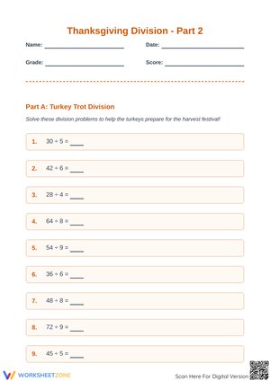 Thanksgiving Division - Part 2: Turkey Trot and Harvest Missing Numbers