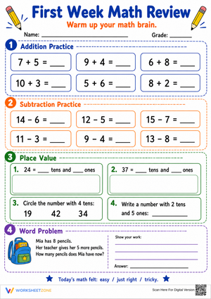 Grade 2 Math Review — Printable No-Prep Worksheet