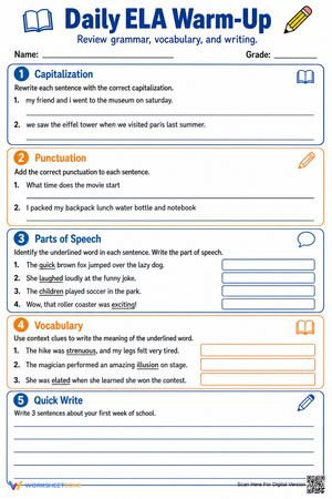 Grade 4 ELA Warm-Up — Printable No-Prep Worksheet