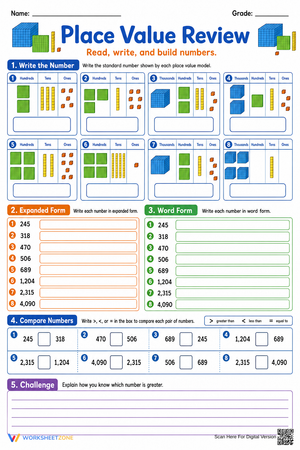 Grade 4 Place Value Review — Printable No-Prep Worksheet
