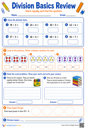 Grade 3 Division Basics — Printable No-Prep Worksheet