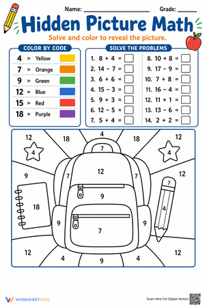 Hidden Picture Math Worksheet | Grade 2 Printable