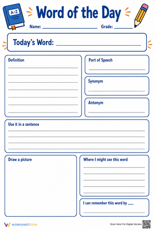 Printable Word of the Day Worksheet | Grades 3-6 ELA