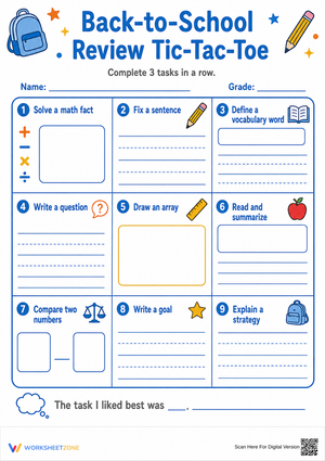 Back-to-School Review Tic-Tac-Toe | Printable Grade 4