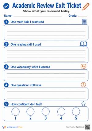 Printable Academic Review Exit Ticket | Grades 3-6