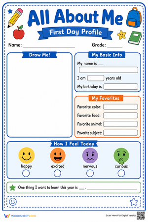 Printable All About Me Worksheet | Grade 1