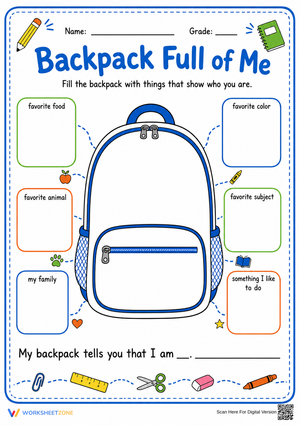 Printable All About Me Backpack | Grade 1 ELA