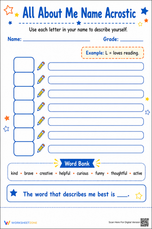 Printable Name Acrostic Worksheet | Grade 3 ELA