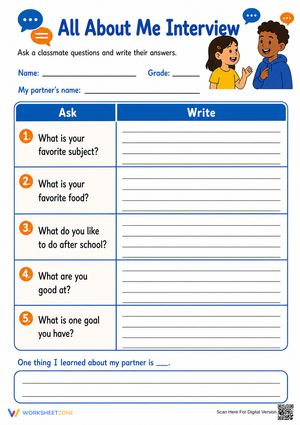 All About Me Interview | Grade 3 Printable Worksheet