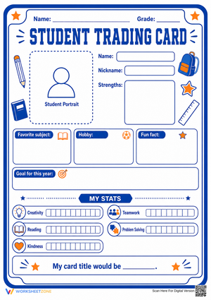 Printable All About Me Trading Card | Grade 4 ELA