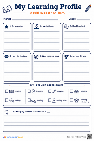 Essential My Learning Profile Worksheet | Grades 4-8