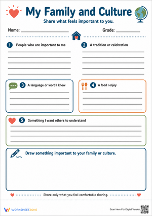 Printable Family and Culture Worksheet | Grade 3