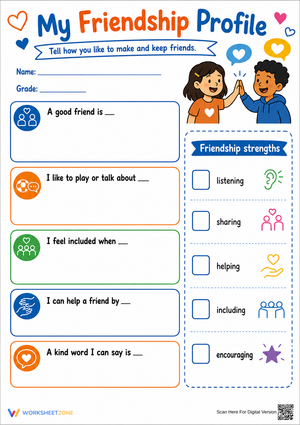 Printable Friendship Profile Worksheet | Grades 2-5