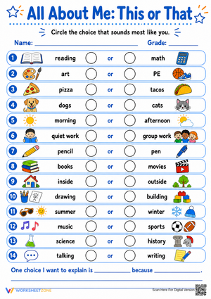 All About Me This or That Worksheet | Grade 2-6 Ready