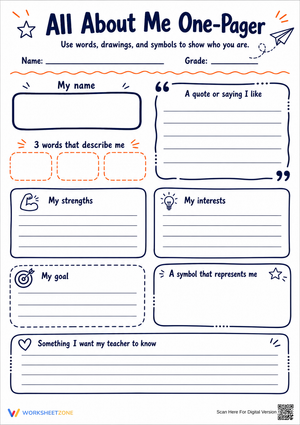 Grade 5 All About Me — Printable No-Prep Worksheet