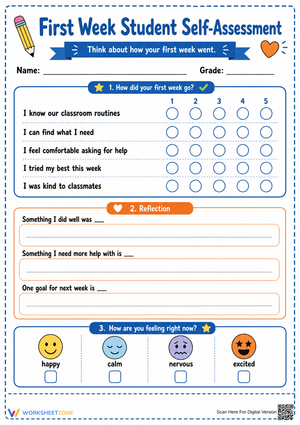 First Week Student Self-Assessment | Grade 3 Printable