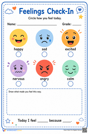 Printable Feelings Check-In Worksheet | Grade 1 SEL