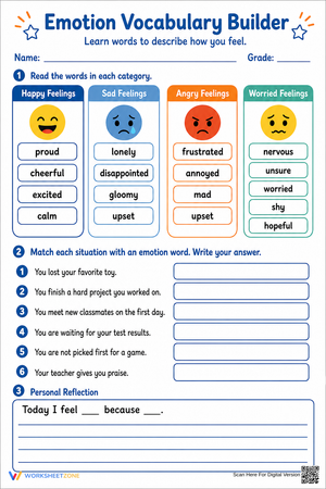 Emotion Vocabulary Builder | Grade 3 Printable SEL
