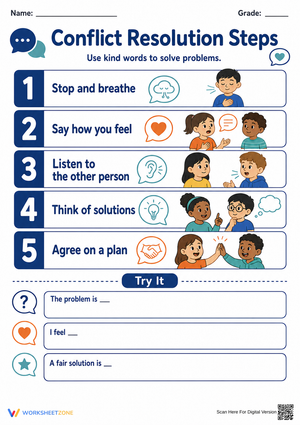 Printable Conflict Resolution Worksheet | Grade 3