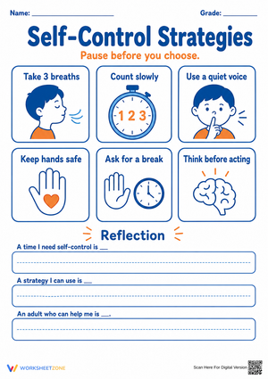 Self-Control Strategy Worksheet | Grade 3 Essential