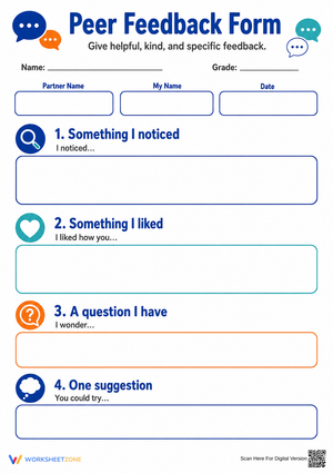 Printable Peer Feedback Form | Grade 3-8 ELA