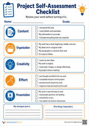 Printable Project Self-Assessment Checklist Grade 5