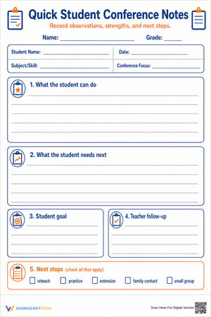 Essential Quick Student Conference Notes | Grades K-8