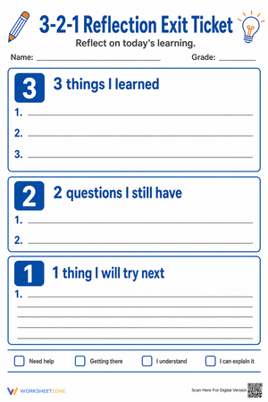 Printable 3-2-1 Reflection Exit Ticket | Grades 3-8