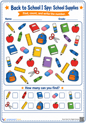 Printable Back to School I Spy Worksheet | Grade K-2