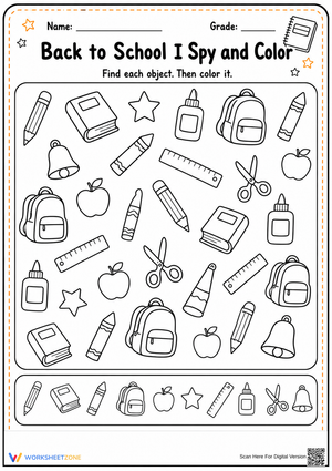 Back to School I Spy Printable | Grade K Math