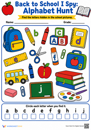 Printable Alphabet Hunt Worksheet | Grade K ELA