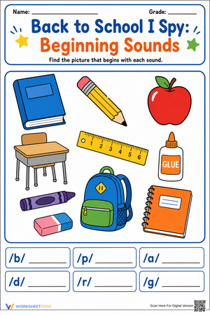 Beginning Sounds I Spy Worksheet | Essential Grade K-1