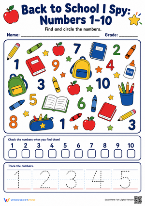 Number Recognition 1-10 Printable Worksheet | Grade K