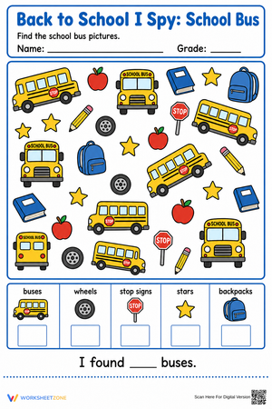 Printable Back to School I Spy: School Bus | Grade K
