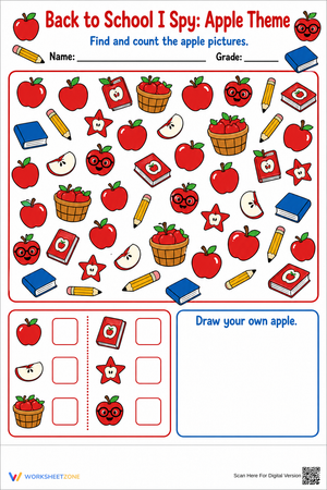 Printable Apple I Spy Counting Worksheet | Grade K Math