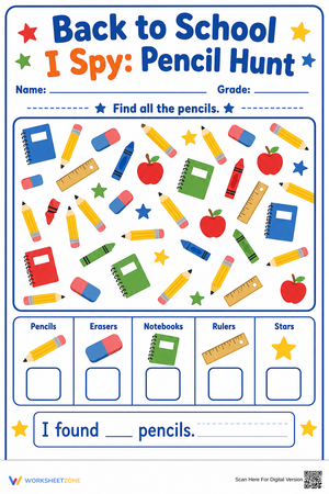 Back to School I Spy: Pencil Hunt | Printable Grade K-2