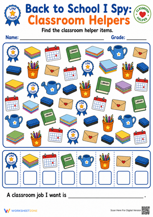 Classroom Helpers I Spy Worksheet | Grade 1 Printable