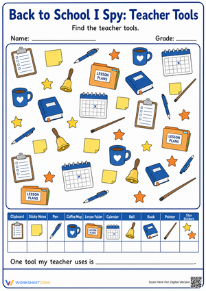 Grade 1 I Spy Teacher Tools — Printable No-Prep Worksheet