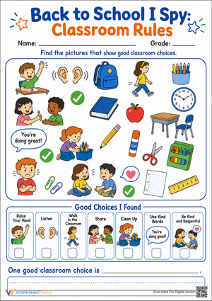 Classroom Rules I Spy Worksheet | Grade 1 Essential